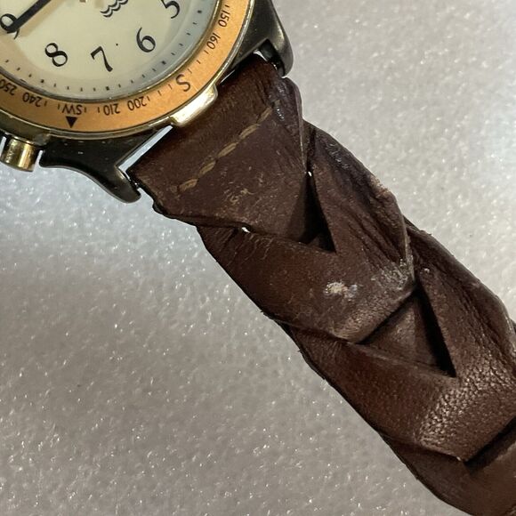 Vtg Timex Watch Men 38mm Indiglo Gold Tone Compass Bezel Leather New Battery - Picture 15 of 16